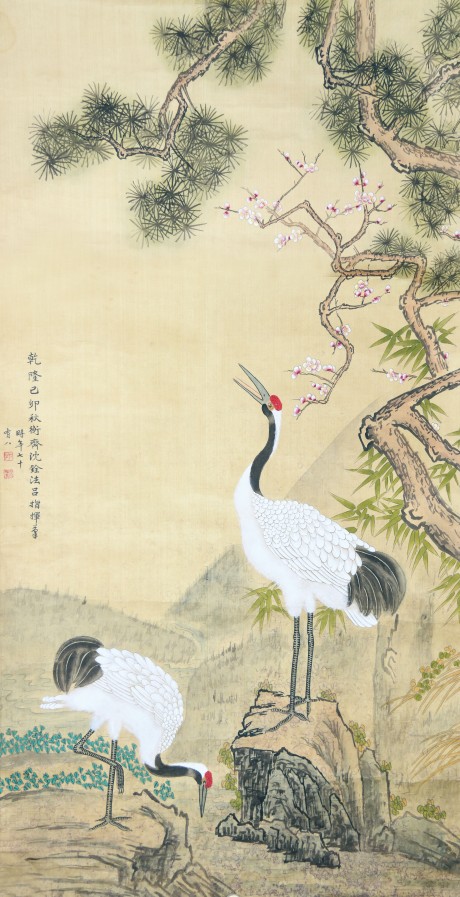 沈銓 仙鶴鏡片 126*66cm