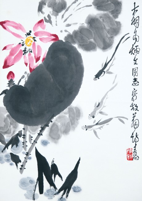 陳大羽  荷花立軸 62×45CM