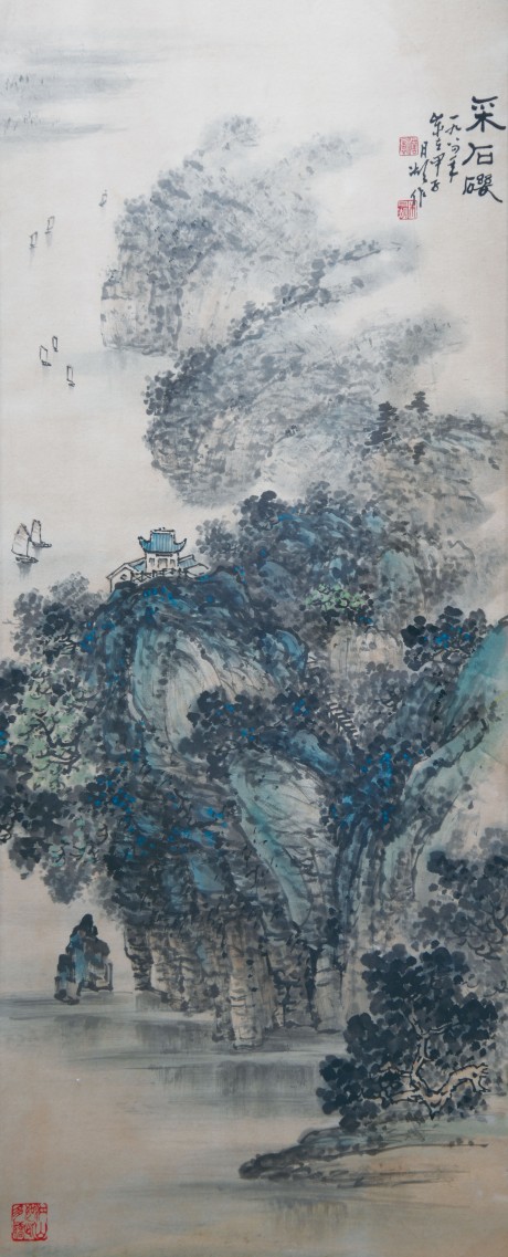 朱月湖  山水單片	103×43CM