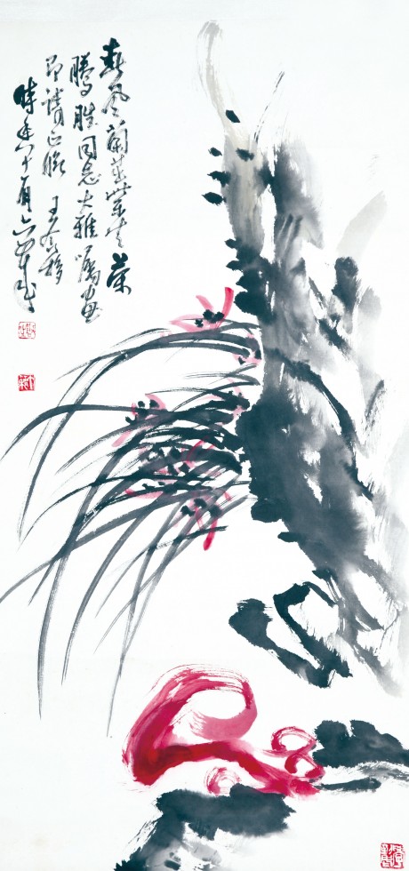 王個簃   蘭草立軸 68×34CM