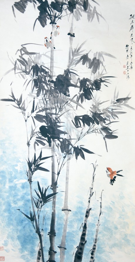 唐云  花鳥立軸 175×93CM