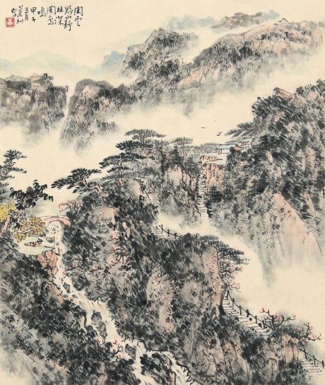 黃葉村  山水單片	70×55CM