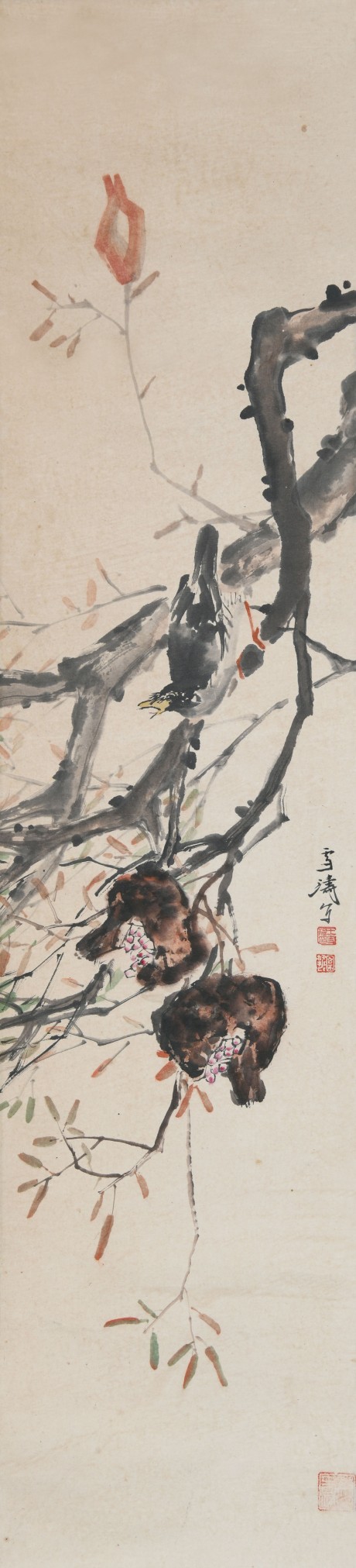 王雪濤  花鳥鏡片 120×28CM