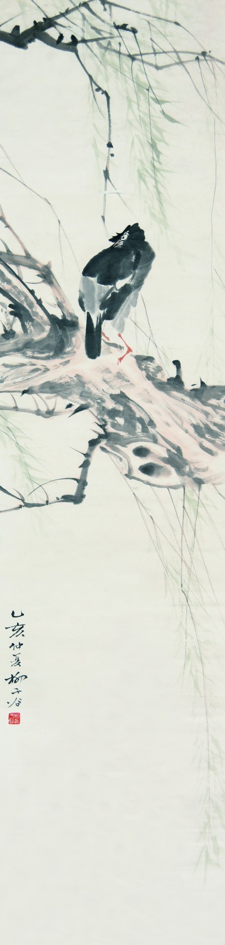 柳子谷  花鳥鏡片	142×35CM